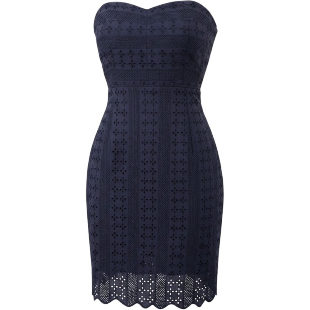 J.Crew Navy Blue Eyelet Strapless Sheath Dress Scalloped Hem Size 10